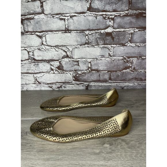 J.Crew Nora Metallic Gold Leather Perforated Ballet Flats Women’s Sz 10M US/41EU - Picture 14 of 16
